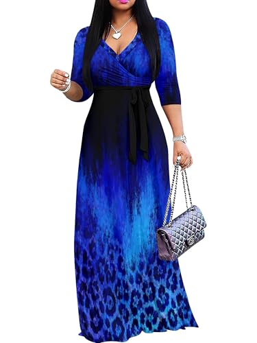 Image of PinkPatty Plus Size Dresses for Curvy Women V Neck Flowy Long Sleeves Wrap Maxi Dress Travel Vacation Outfits