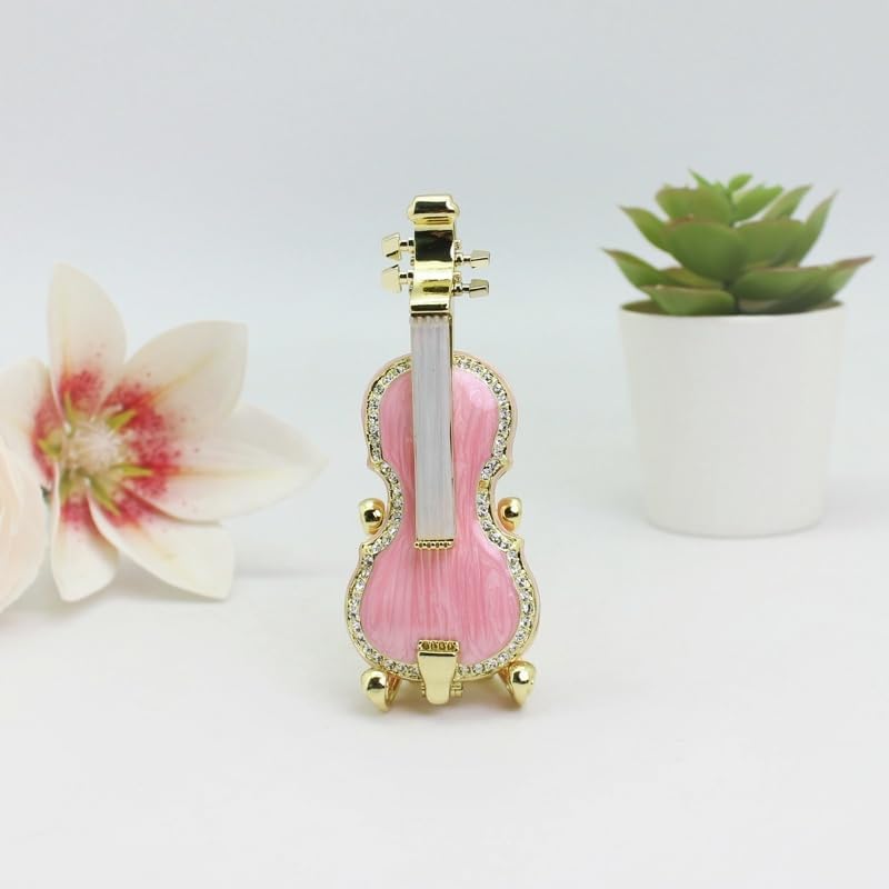 Hand-Painted Enamel Violin-Shaped Trinket Box - Musical Jewelry Storage Box for Earrings & Keepsakes, Vintage Home Decor, Unique Gift for Musicians, Music Lovers, Birthdays Pink image 2