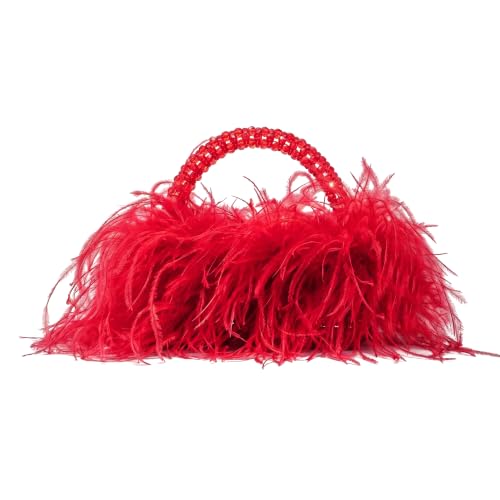 Image of Miuco Real Natural Ostrich Feather Beaded Handbags For Women Handmade | Evening Bags Clutch Purse