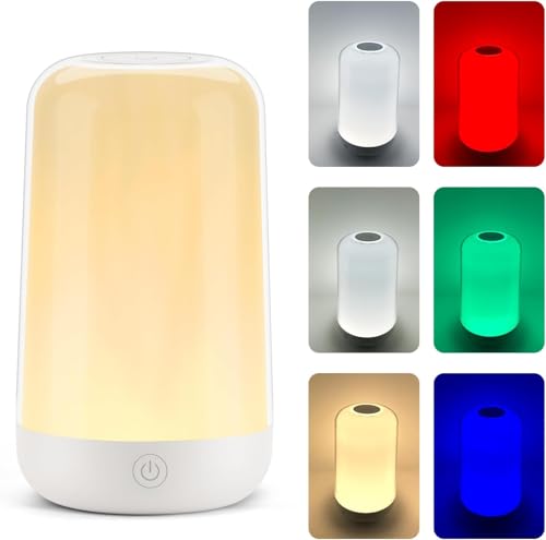 Image of Bedside Touch Lamp for Kids - LED Night Light with 3 Color Temperature, 7-Color Changing, Rechargeable 3600mAh Battery, Touch Control,Type-C Charging, Eye-Caring & Portable for Nursery,Bedroom
