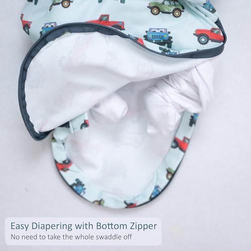 Image of LollyBanks Swaddle Sack 0-3 Months, 100% Organic Cotton Baby Swaddle with Easy Change Zipper, Soft and Breathable Newborn Sleep Sack for Boys, Gentle Baby Wrap, Newborn Essentials (Vehicle Print)