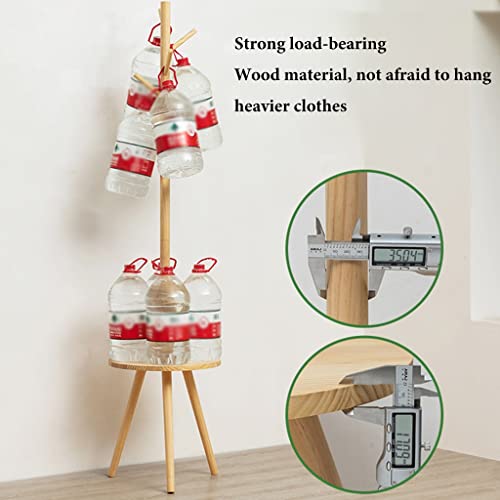 Porte-manteau en bois sur pied avec table basse d'appoint