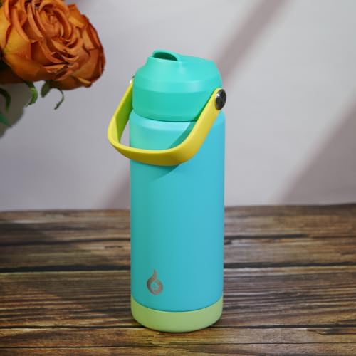 Image of BJPKPK Insulated Water Bottle with Straw Lid, 18oz Thermo Water Bottles, Flex Handle & Non-slip Boot, BPA Free Leak Proof Stainless Steel Metal Thermo, Tumblers, Cups,Twilight Blue