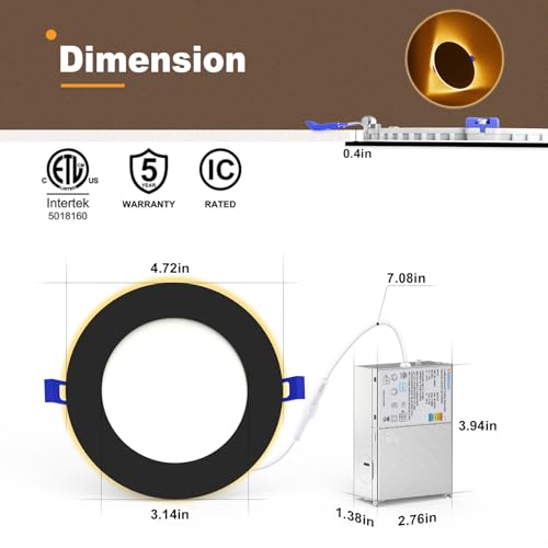 Image of VOLISUN 12 Pack 4 Inch Black Recessed Light with Night Light, 810LM | Canless LED Recessed Lighting, 2700K-5000K Selectable, 9.5W=80W, Soffit Lighting Outdoor Recessed Lights, ETL Certificated