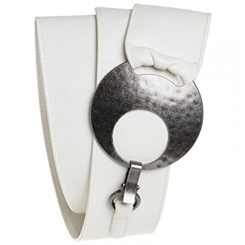 Caspar GU225 Breiter Damen Gürtel mit großer runder Metallschnalle, Gürtelgröße:80, Farbe:weiss