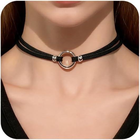 Black Choker Necklace for Women - Adjustable Velvet Goth accessories Day Collar Pendant, Submissive Leather Vintage Style Jewelry