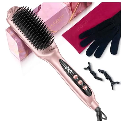 LANDOT Hair Straightening Brush Hot Comb Ionic Hair Straightener for Women,Fast Heating Ceramic & Anti-Scald Design,Rose Gold