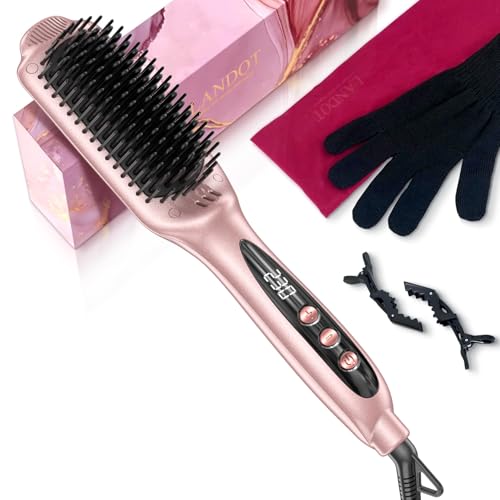 LANDOT Brosse Lissante Chauffante Ionique: 2 en 1 Lisseur Brosse à Cheveux Electrique - Lisse...