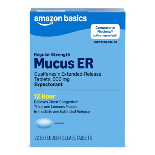 Amazon Basics Guaifenesin Cough and Mucus Relief Extended-Release Tablets, 600 mg, 12 Hour Expectorant, 20 Count (Previously Care) - image 1
