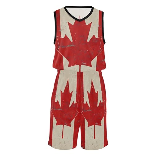 GuoChe Pantalones cortos de baloncesto y camiseta de práctica juvenil, Bandera vintage de Canadá con hoja de arce, Small