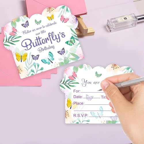 Image of Party Propz Birthday Invitation Cards For Kids - (25 Pcs) Butterfly Theme Invitation Card For Birthday Boy, Girl (Cardstock), Butterfly Invitation Cards For Kids Party Unicorn, Birthday Return Gifts