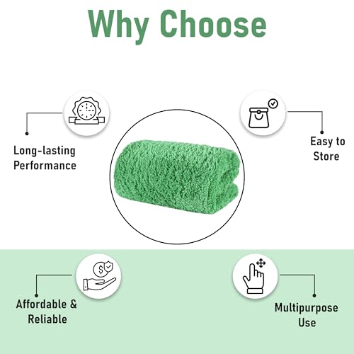 Image of Kuber Industries 6 Pcs 30x60 cm Microfiber Cleaning Cloth for Mirror, Window, Car and Bike | 350 GSM Dusting Cloth for Home | Absorbent Bathroom & Kitchen Cleaning Towel | Green