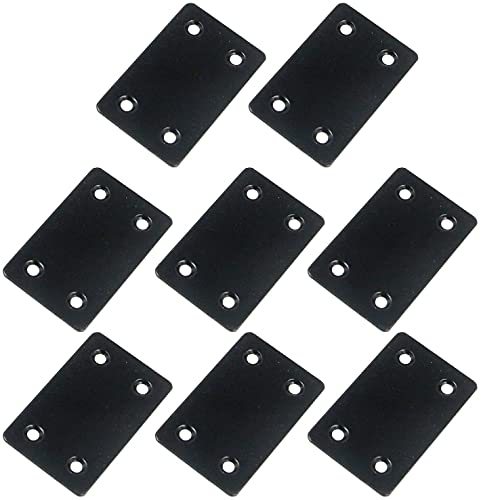 Image of 8 Pcs Flat Straight Corner Brace Plate Mending Plates Straight Support Shelf Bracket, with Mounting Screws, Stainless Steel, Black (2.4 x 1.5 inch)