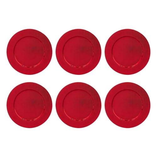 YöL Christmas Charger Plates Set of 6 – Festive Red Decorative Table Setting Plates for Holiday Dining, Parties, Weddings, Buffets and Seasonal Entertaining, Durable Reusable 33cm Plastic