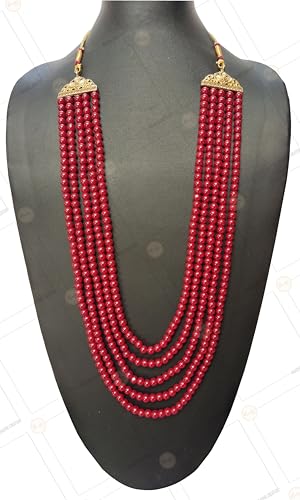 Image of Pearl Necklace Jewellery for Groom Dulha Moti Mala Haar for Men(5 Line)