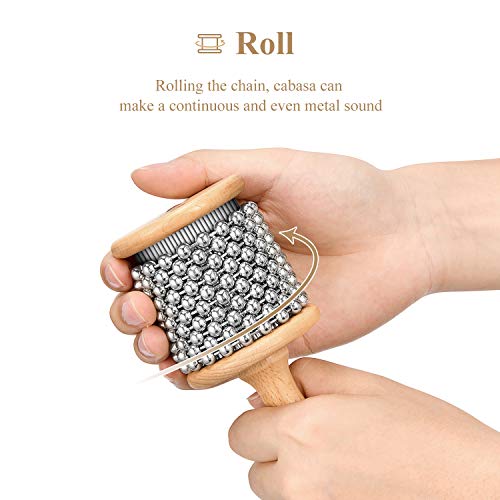 Eastar Cabasa Musical Instrument Percussion Instrument Hand Shaker with Stainless Steel Beads and Wooden Handle for Students Kids Classroom Band, Small Size - Thumbnail 6