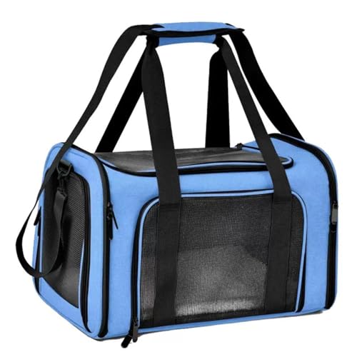 XOZIFY ペットキャリー バッグ 猫用 犬用 小動物 小型犬用 折り畳み 4way 軽量 3面通気 洗える 猫 キャリー バッグ犬 大容量 お出かけ 車載 旅行 通院 電車移動 (ブルー,51*33*33cm)