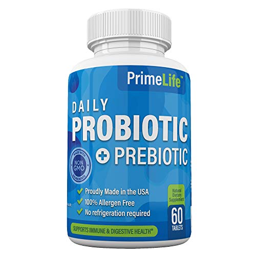 Prime Life Daily Probiotic and Prebiotic for Men and Women, 60 Tablets, Promote Gut Digestive Health, Reduce Gas and Bloating, Boost Immune System Health, Non-GMO
