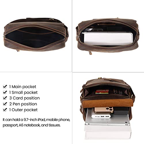 JUGTL Bolsa carteiro masculina, bolsa masculina de couro Crazy Horse, bolsa de ombro retrô, bolsa me