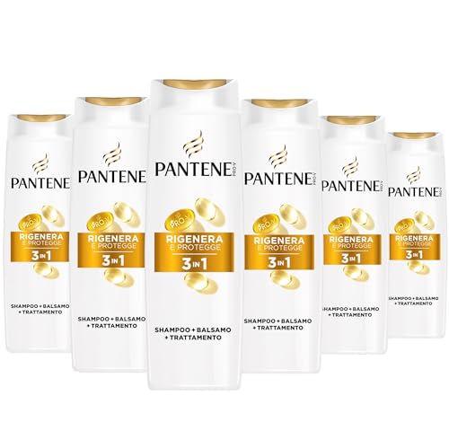 Pantene Pro-V Rigenera E Protegge Shampoo, Balsamo e Trattamento 3 in 1 6x300ml per Capelli Deboli, Secchi e Danneggiati, con Sostanze Nutrienti per Riparare i Danni, Senza Olio Minerale