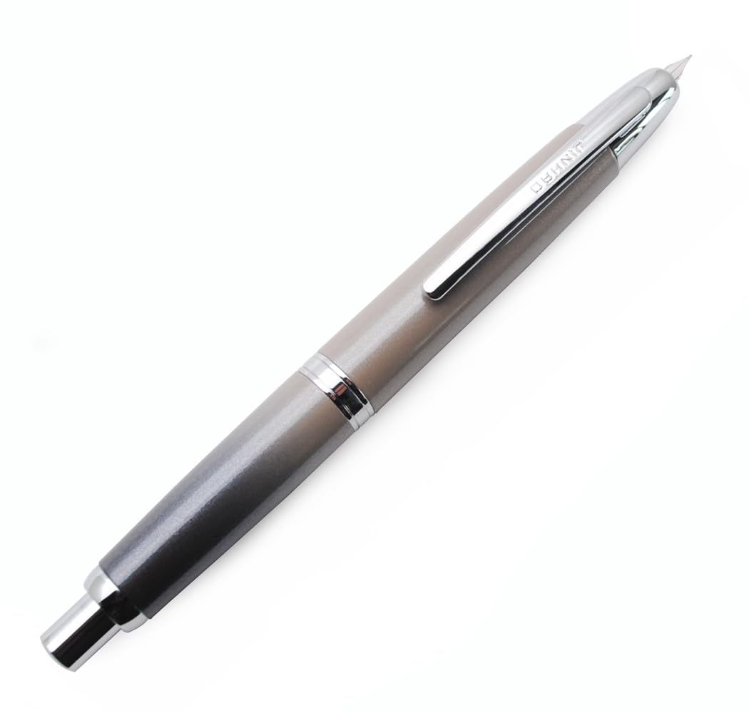 JINHAO 10 Press Fountain Pen Retractable Metal Pen with Ink Converter (Fine Nib, Gradient Grey), 12mm