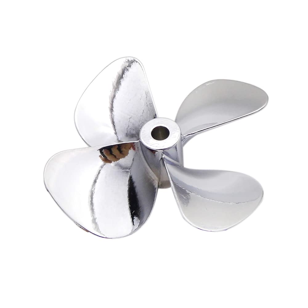 RC Boat Propeller 4-Blades 4mm Shaft Metal 60mm Prop for RC Boat Fishing Bait Tug Marine Cruise ROV Watercraft (Left Hand, Silver)