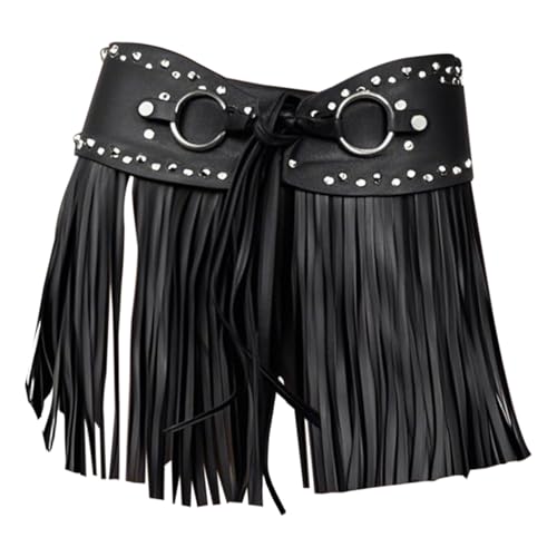 Black Corset Waist Belt For Women Waspie Waist Belt With Tassel Wide Elastic Daily Cosplay Halloween Costumes