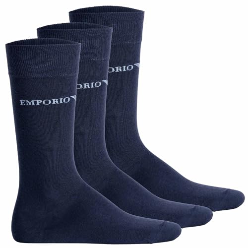 Emporio Armani Men's Casual Cotton 3-Pack Short Socks, MARINE/MARINE/MARINE, One Size
