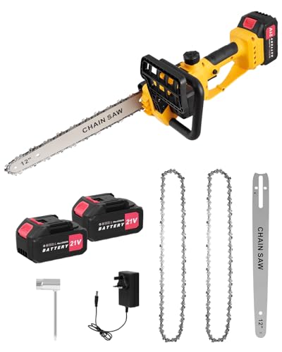 Worshow 12 Inch Cordless Chainsaw - DC 21V 9000RPM Brushless Electric Saw with Oiler System and Security Lock, 4000mAh Battery Powered Chainsaws for Wood Cutting Tree Pruning Branches Trimming