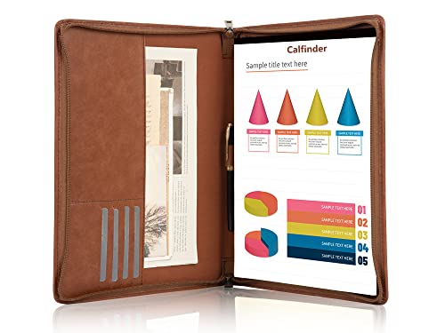 Calfinder Leather Portfolio Women, Vegans Leather Padfolio, Resume Portfolio Folder For A4 Letter Size Notepad Holder, Business Document Organizer Ordner, Gift For Women/Men, Brown #TOP19