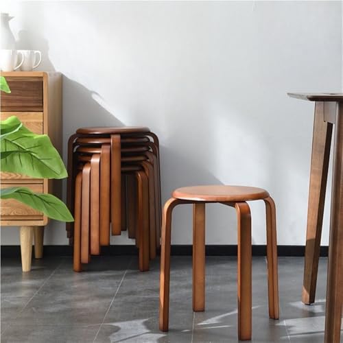 Modern Beige Round Wooden Stools, Stackable Vanity Chairs, Multifunctional Seating for Living Room, Bedroom & Dining Room - Stylish Home Furniture