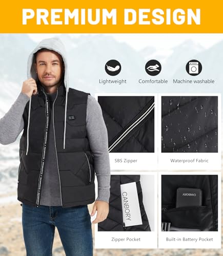 Lightweight Electric Heated Vest for Men with Detachable Hood, 3 Heating Levels and 12000mAh Battery Pack4