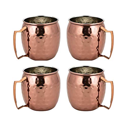 Sol Living Moscow Mule Mugs Stainless Steel Copper - Set of 4 Cups Bar Accessories for Drinks Home or Commercial Bartenders Drinking with Straws 14 oz. Mugs, 8 Piece, 3.8 x 4