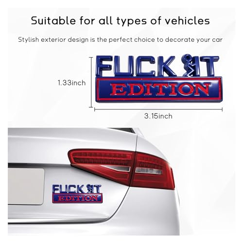Image of Dickno Fuck It Edition Emblem for Car, Auto Fender Bumper Decoration Stickers, Vehicle 3D Side Fender Rear Trunk Decal Badge, Universal Exterior Accessories for Car Truck SUV (Blue & Red)