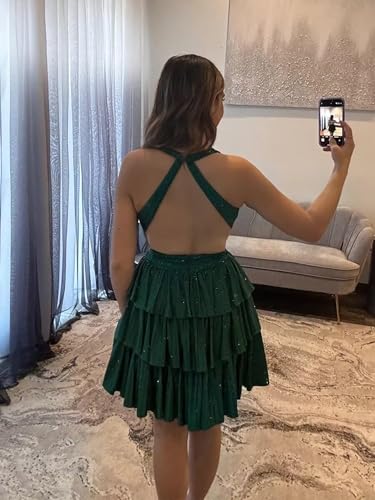 Sparkly Sequin Homecoming Dresses for Teens Cut Out Halter Neck A Line Prom Party Gown Tiered HOCO Dress2