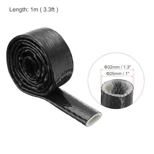 Image of MECCANIXITY 1 inch ID 3.3ft Heat Shielded Fire Sleeve Silicone Coated Fiberglass Tape, for Automotive Hose Lines Wires Electrical Wiring, Black