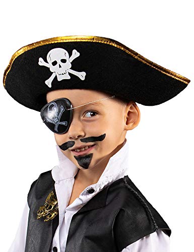 Das Kostümland Chapeau de pirate avec tête de mort pour enfant - Noir/doré - 3 pointes pour costume de pirate Cover