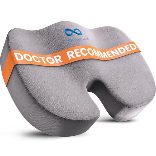 Everlasting Comfort Doctor Recommended Memory Foam Seat Cushion for Office Chairs & Car - Ergonomic Office Desk Accessories - Cushions for Tailbone Pain Relief, Sciatica (Gray, Large)