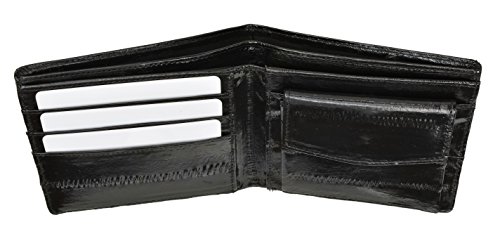 Marshal Wallet® Eel Skin Soft Leather Bifold Credit Card Wallet with Coin Pouch (Black)