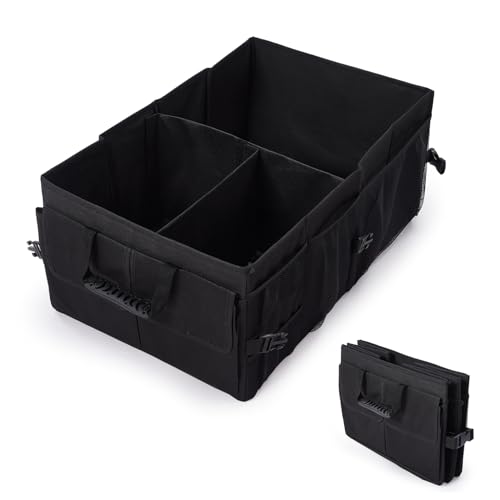 Garvee 24" Trunk Storage Organizer, Collapsible, for Car, SUV & Van, Black 2 Removable Dividers,Portable & Foldabl, Polyester Non-Woven Fabric, Durable & Easy to Clean, Fade Resistant