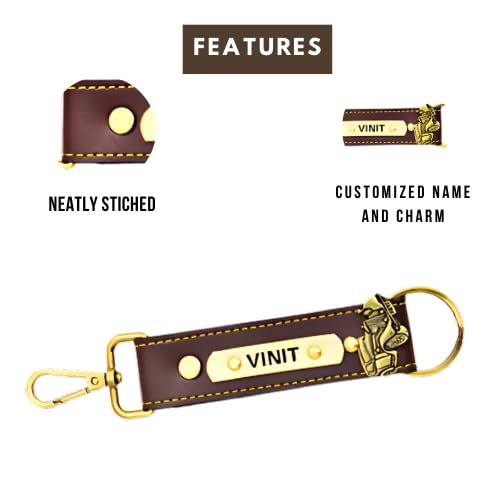 Image of THE EPIC BOX Personalized Leather Keychain with Hook, Customised Leather Keychain for Men & Women | Added with Name & Charm