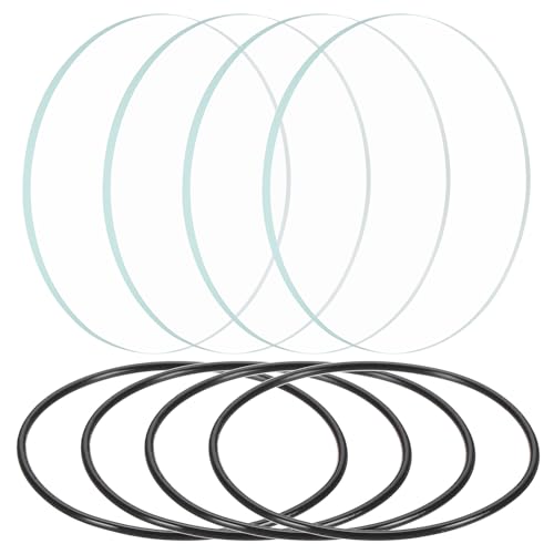 PATIKIL Lente LED de 2.04 de Diámetro, 4 Juegos de Lentes de Vidrio con Borde Pulido y Anillo de Silicona para Reemplazo de Lentes de Fuente de Luz, Transparente