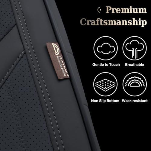 Image of Coverado Leather Seat Covers for Cars, Car Seat Covers Full Set, Breathable Car Seat Protector with Lumbar Support, Black Seat Covers, Front and Back Waterproof Seat Cover Universal Fit for Most Cars