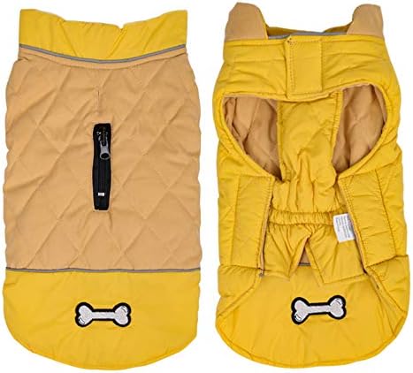 Idepet Waterproof Dog Coat Winter Warm Jacket Vest,Windproof Snowsuit Dog Clothes Outfit Vest Pets Apparel for Small Medium Large Dogs with Harness Hole Yellow 2XL