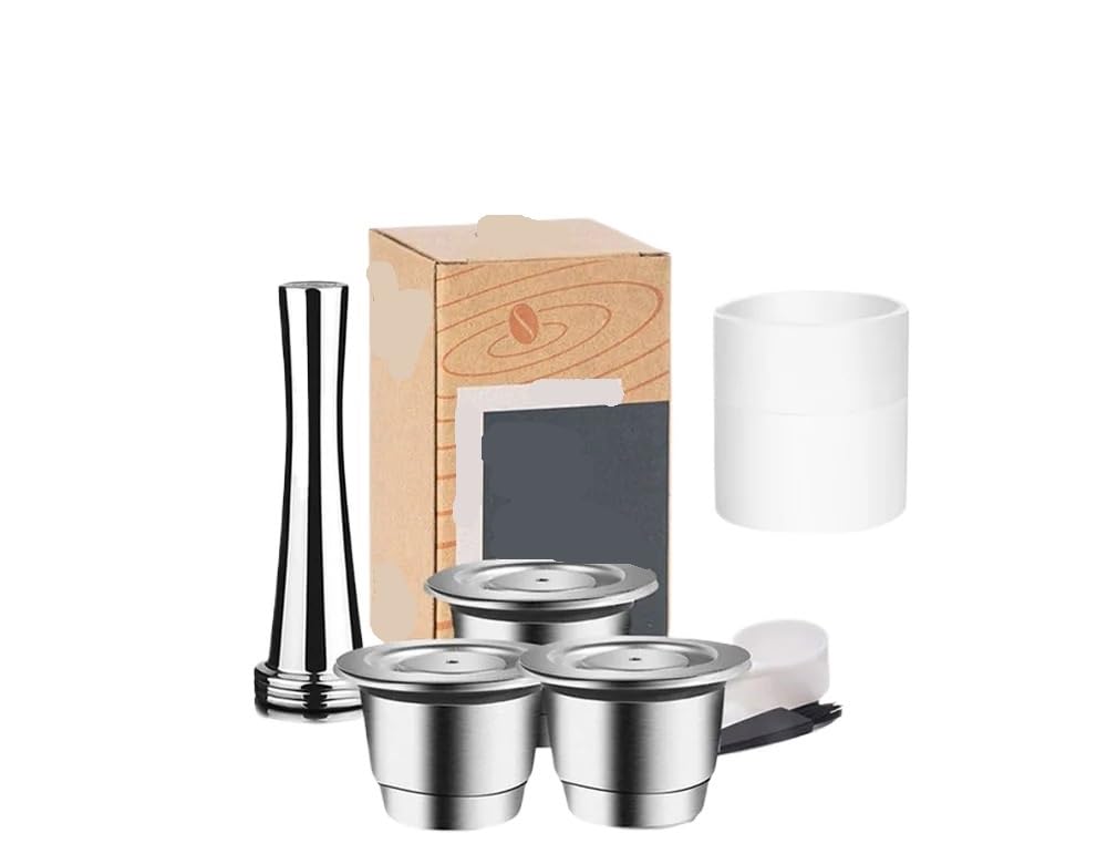 Compatible Para Nespresso Cápsula Café Reutilizable Acero Inoxidable | Carcasa acero liso, filtro fino, permite rellenado repetido en casa(2 capsules 1t)