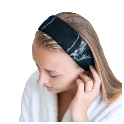 Celestial Silk Spa Headband 100% Mulberry Silk Adjustable Facial Headband for Women - Use for Washing Face, Skincare, Makeup u2013 Silk Beauty Hairband Perfect for Thick or Curly Hair (Black Marble)