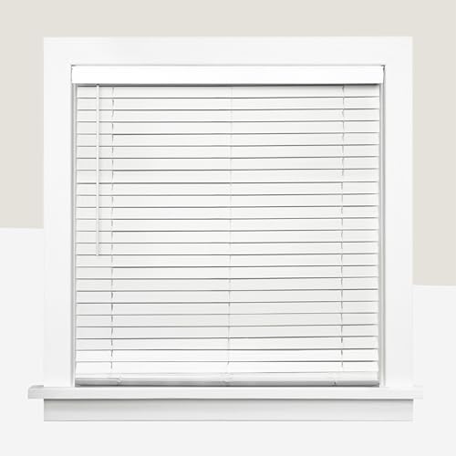 CHICOLOGY 2" Cordless Faux Wood Blinds, Room Darkening Smooth PVC Window Blinds, Cordless Lift, Light Control and Privacy, Inside/Outside Mount, Moisture Resistant, Basic White, 43" W x 72" H
