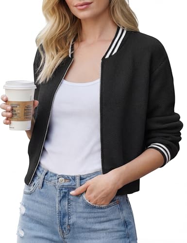 TQD Women's Cropped Cardigan Sweaters Fall Long Sleeve Zip Up Ribbed Knit Crop Jacket Winter...