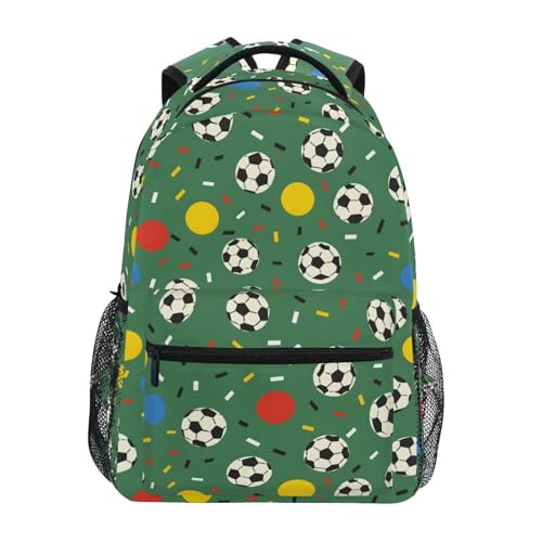 Soccer Ball Polka Dot Green Backpack for School Boys Girls Adults Kids Bookbag Laptop Bag 15L