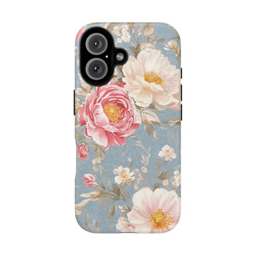 Coque rigide mate compatible avec iPhone 16 motif floral romantique